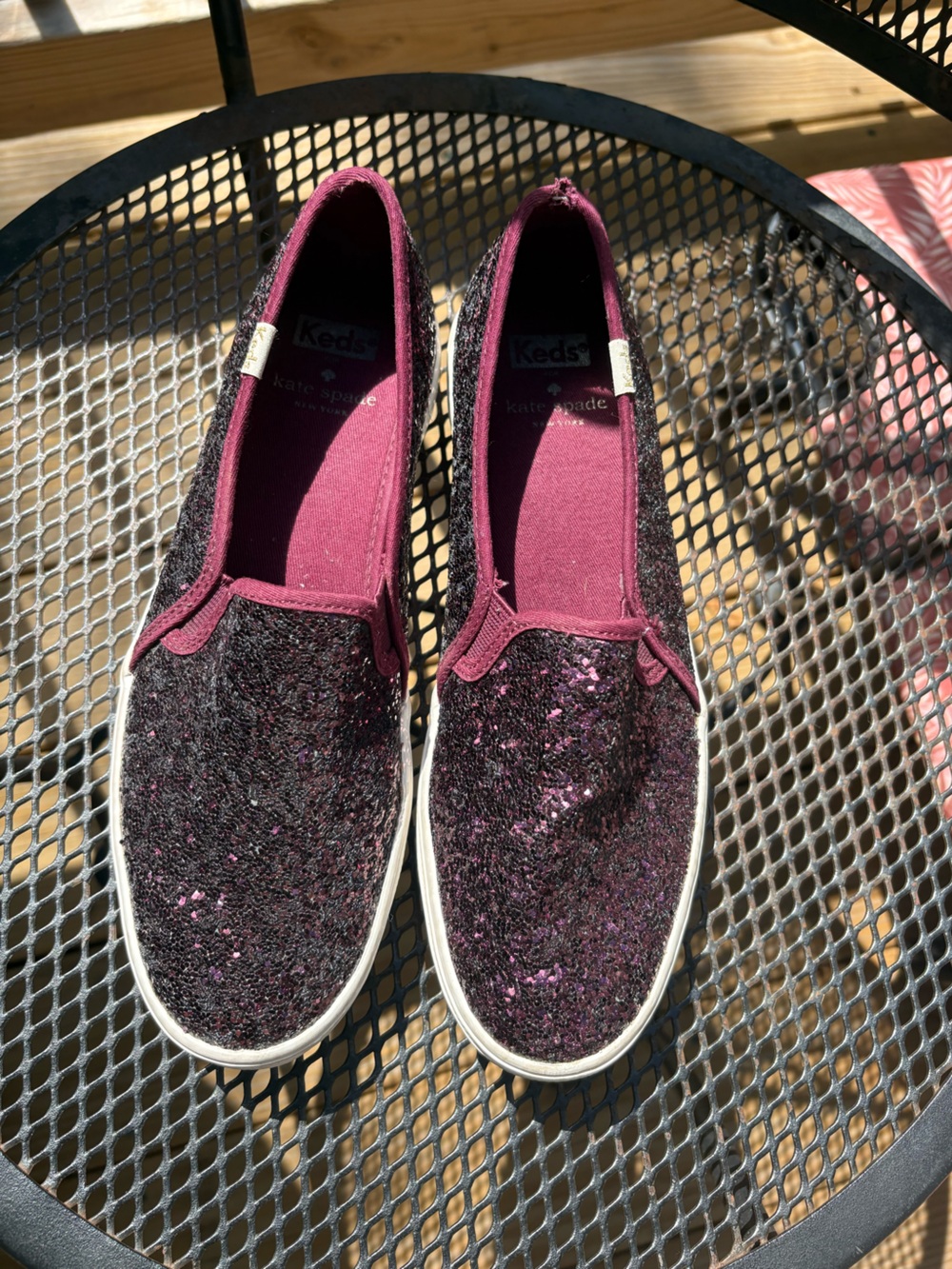 Keds x kate spade New York Slip-On Glitter Sneakers in Wine